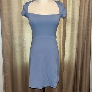 Casly Lamiit Blue Sheath Mini Dress Square Neckline with Cap Sleeves Womens XS